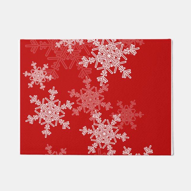 Red White Snowflakes Minimalist Christmas Doormat (Front)