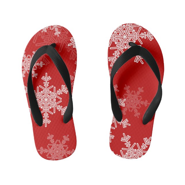 Red White Snowflakes Minimalist Christmas Kid's Flip Flops (Footbed)