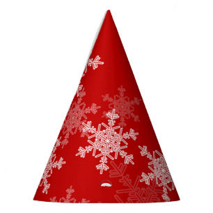 Red White Snowflakes Minimalist Christmas Party Hat