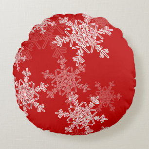 Red White Snowflakes Minimalist Christmas Round Cushion