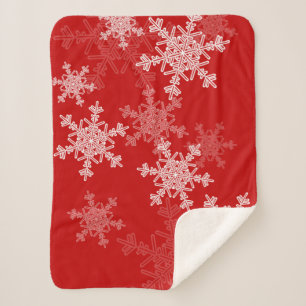 Red White Snowflakes Minimalist Christmas Sherpa Blanket
