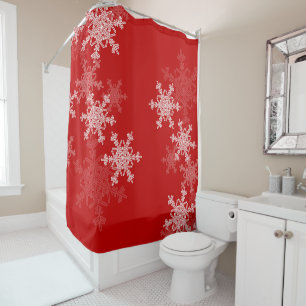 Red White Snowflakes Minimalist Christmas Shower Curtain