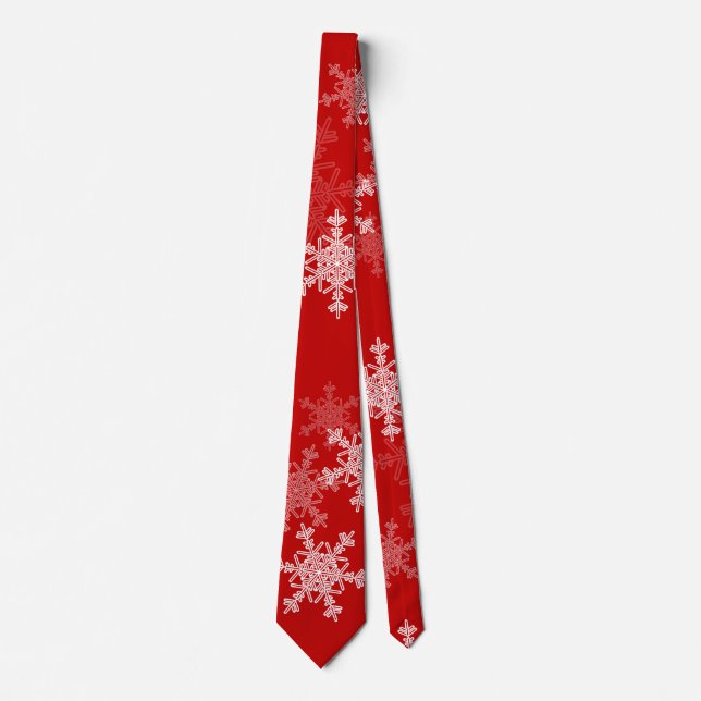 Red White Snowflakes Minimalist Christmas Tie (Front)