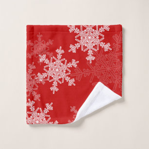 Red White Snowflakes Minimalist Christmas Wash Cloth