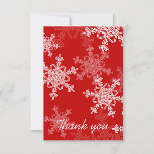 Red White Snowflakes Minimalist Christmas Wedding Thank You Card