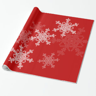 Red White Snowflakes Minimalist Christmas Wrapping Paper