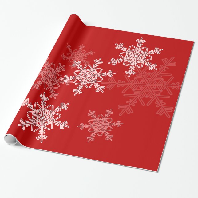 Red White Snowflakes Minimalist Christmas Wrapping Paper (Unrolled)