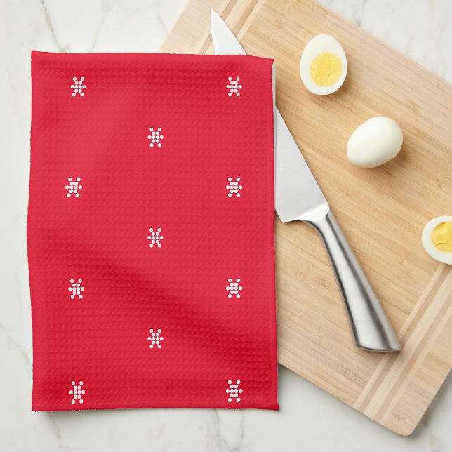 Red White snowflakes pattern Christmas Tea Towel (Quarter Fold)