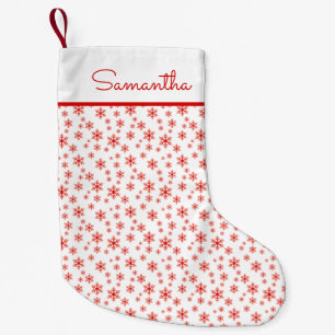 Red White Snowflakes Pattern with Name Small Christmas Stocking