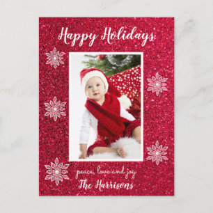 Red White Snowflakes Photo Happy Holiday Postcard