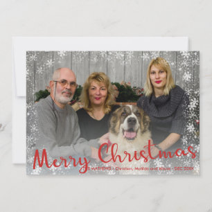 Red white snowflakes rustic Merry Christmas script Holiday Card