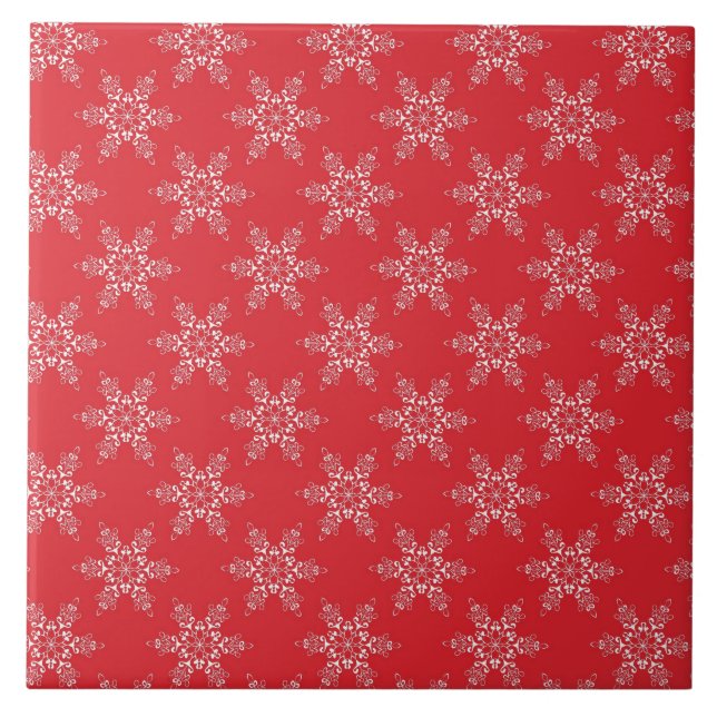 Red White Snowflakes Tile (Front)