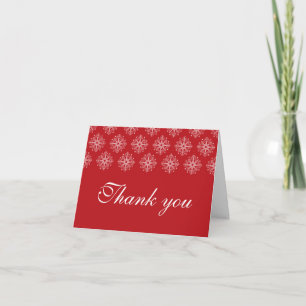 Red + white snowflakes wedding thank you card