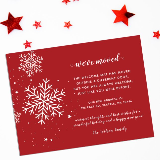 Red White Snowflakes We've Moved Holiday Cards (Creator Uploaded)