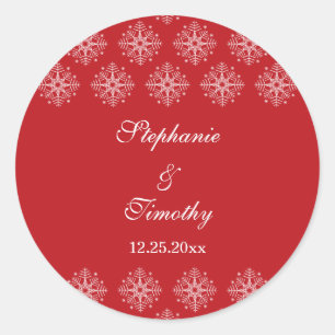 Red + white snowflakes winter wedding stickers