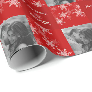 Red White Snowlfake Minimalist Photo Christmas  Wrapping Paper