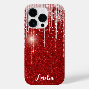 Red White Snowy Dripping Snowflake Custom Name Case-Mate iPhone 14 Pro Case