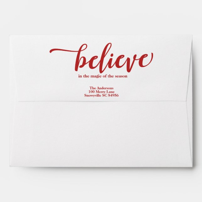 Red & White Sparkle Believe Christmas Holiday Envelope (Back (Top Flap))
