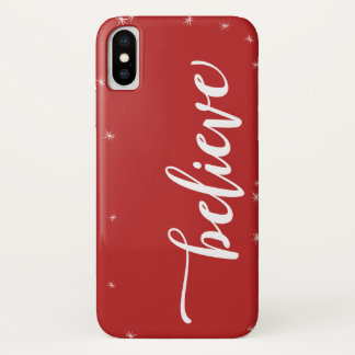 Red & White Sparkle Believe Holiday iPhone X Case