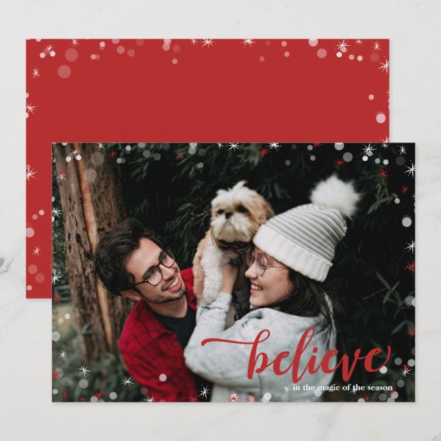 Red & White Sparkle Believe in the Magic Christmas Invitation (Front/Back)