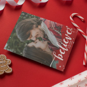Red & White Sparkle Believe in the Magic Christmas Invitation