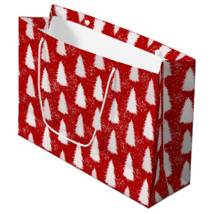 Red & White Sparkly Snowflakes & Trees Christmas Large Gift Bag