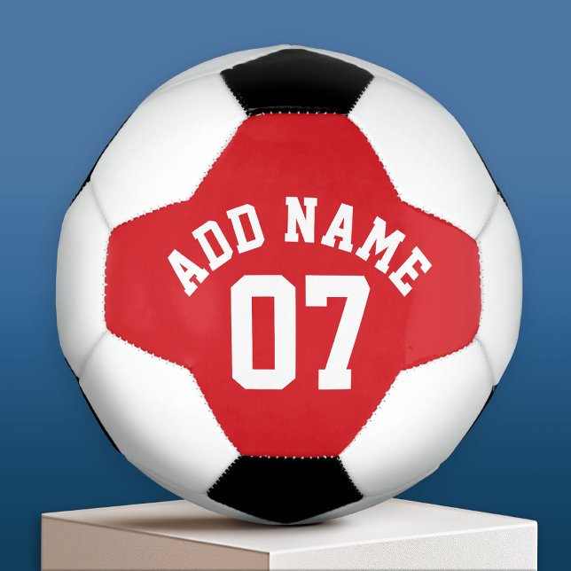Red & White Sports Jersey Custom Name Number Football (Custom Soccer Ball)