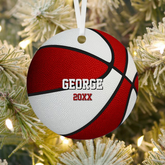 red white sports keepsake basketball metal tree decoration (Insitu)