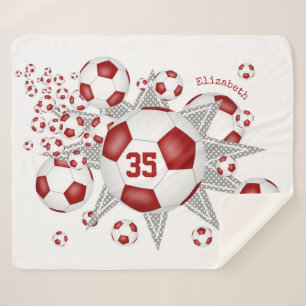 red white sports room soccer ball blowout sherpa blanket