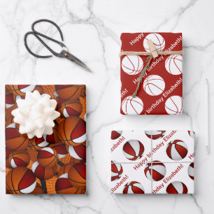 red white sports team colours basketball gifts wrapping paper sheet