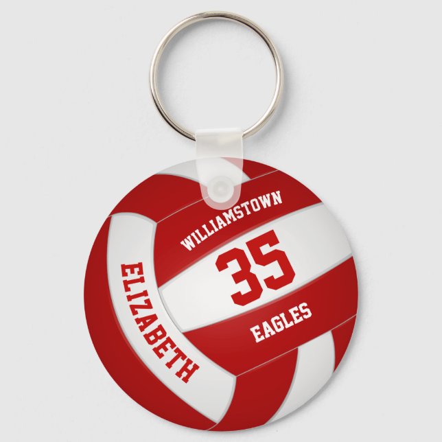 red white sports team colours volleyball key ring (Front)