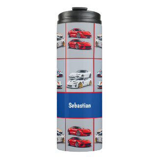 Red & White Sporty Sports Cars Enthusiasts Thermal Tumbler