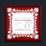 Red White Square Lace Wedding Anniversary Gift Box<br><div class="desc">Unique and Stylish fractal art lace in red and white - Exquisite and elegant custom Wedding, Anniversary or engagement present. Personalise with names, anniversary date and monogram or numbers - made into a wonderful wooden gift box to keep trinkets, jewellery box for your special keepsakes. Makes a wonderful gift -...</div>