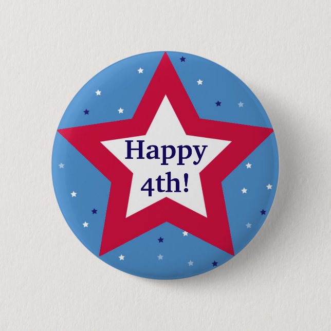Red white star Happy 4th Independence Day custom 6 Cm Round Badge (Front)