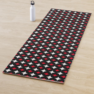 Red White Star Pattern on Black Yoga Mat