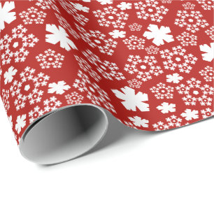Red & White Star & Snowflake Pattern Wrapping Paper