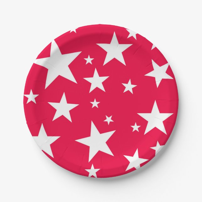 Red White Stars Elegant Christmas Template Paper Plate (Front)