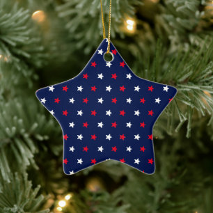 Red white stars navy blue american style pattern ceramic tree decoration