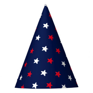 Red white stars, navy blue american style pattern party hat