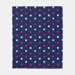 Red white stars, navy blue background pattern fleece blanket