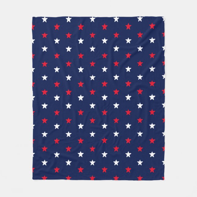 Red white stars, navy blue background pattern fleece blanket (Front)