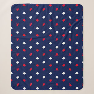 Red white stars, navy blue background pattern sherpa blanket