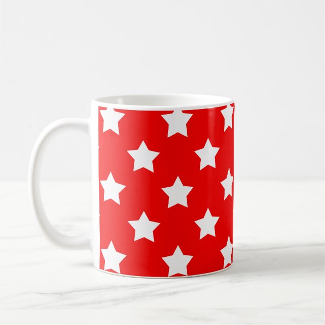 Red White Stars Pattern Decorative Coffee Mug (Left)