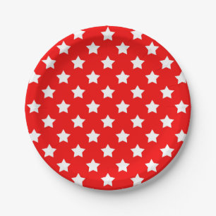 Red White Stars Pattern Decorative Paper Plate