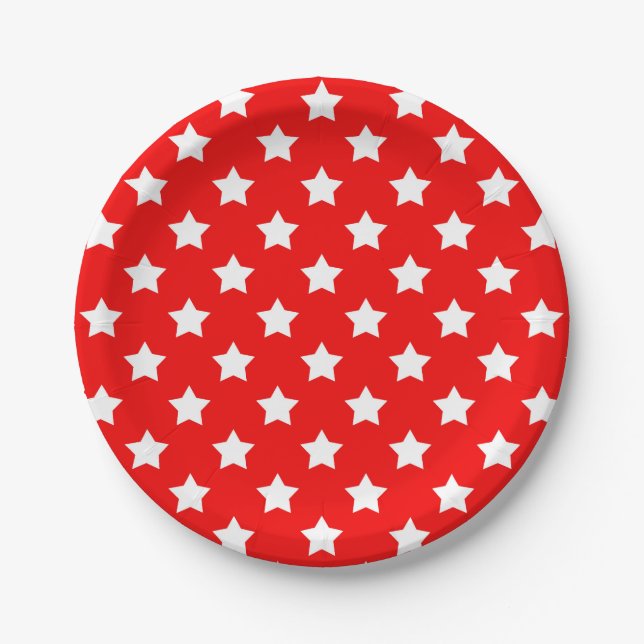 Red White Stars Pattern Decorative Paper Plate (Front)