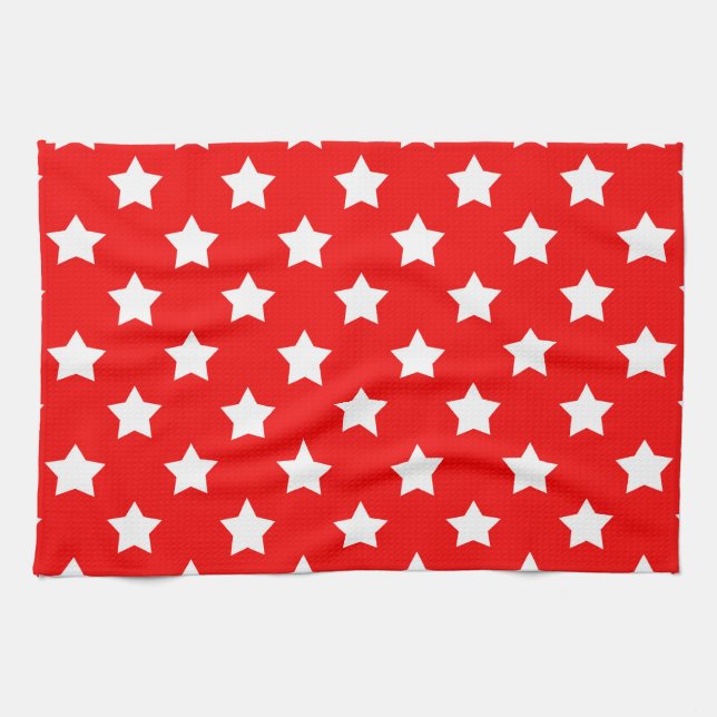 Red White Stars Pattern Decorative Tea Towel (Horizontal)