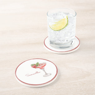 Red White Strawberry Cocktail Drink Coaster