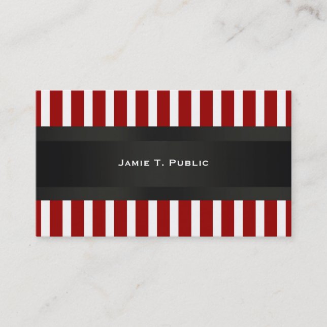 Red & White Stripe, Black Ribbon Business Card (Front)