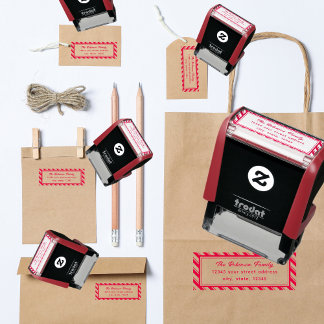 Red White Stripe Candy Cane Return Address Self-inking Stamp