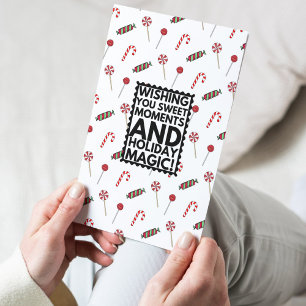 Red & White Stripe Candy Happy Holiday Card